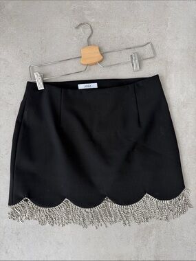 AREA Black Mini Skirt with Silver Beaded Fringe